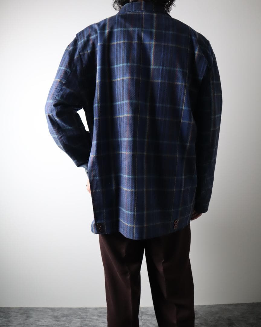 EURO vintage チェック柄 テーラードジャケット ブルー系 フランス製