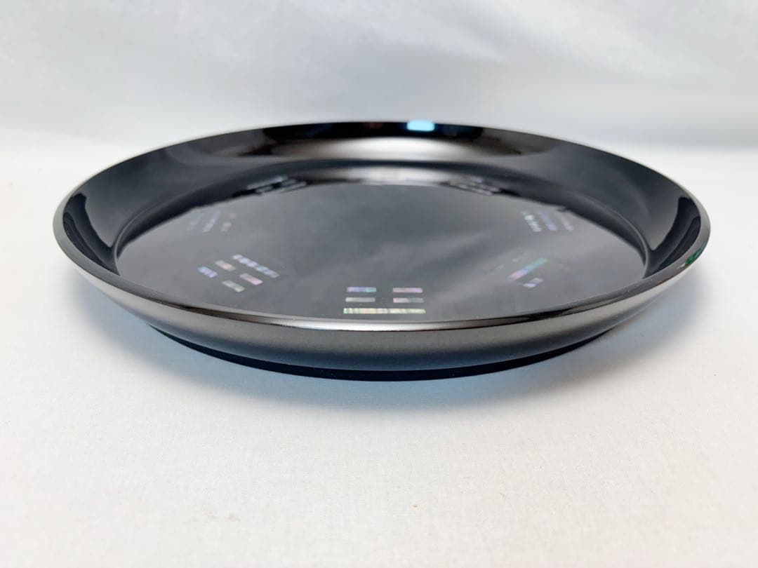 ほぼ未使用 茶道具 黒塗 八卦盆 螺鈿細工 丸盆 青貝 漆器 紙箱