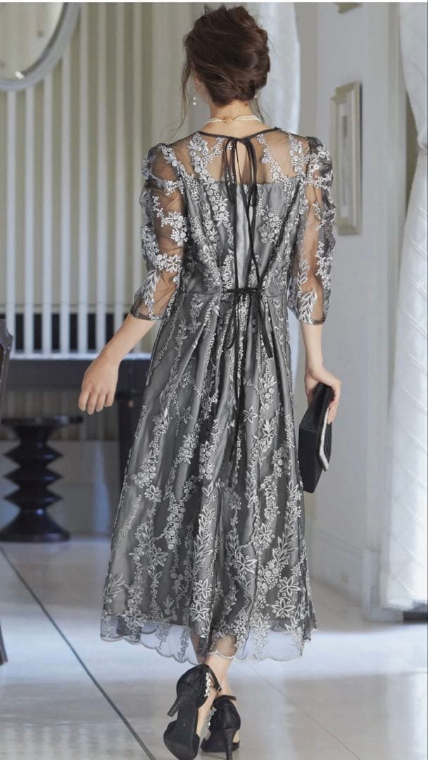 ハレモード　haremode 刺繡レース バックリボン パーティードレス