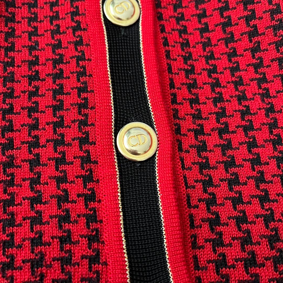 美品♡クリスチャンディオール ロゴ刺繍 千鳥格子 アンサンブル M レッド