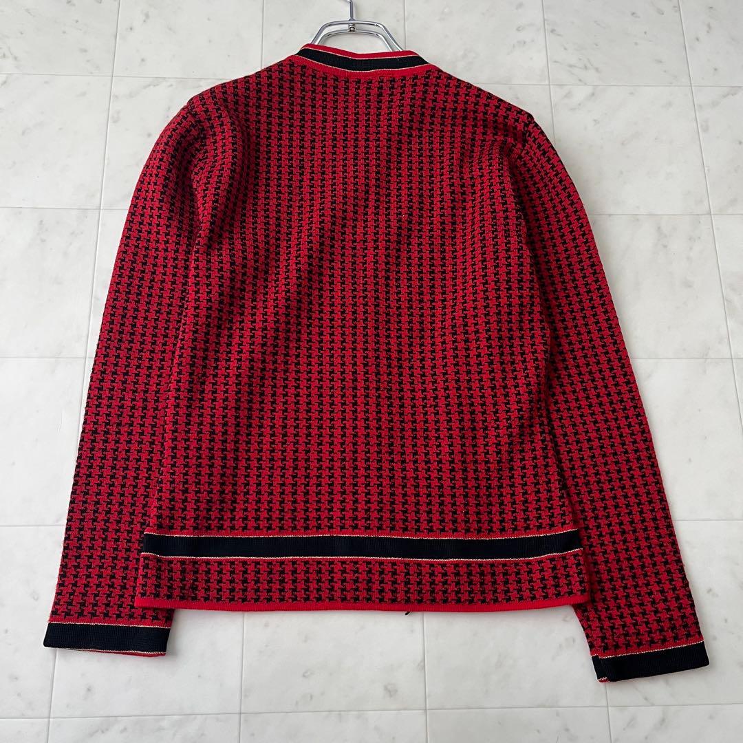 美品♡クリスチャンディオール ロゴ刺繍 千鳥格子 アンサンブル M レッド
