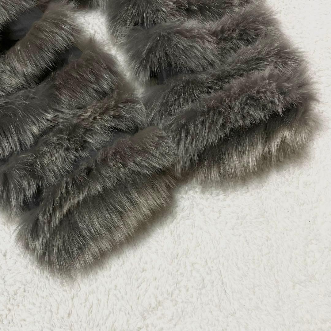 【軽量】リバーシブル フォックスファー コート シルク 毛皮 グレー サイズL
