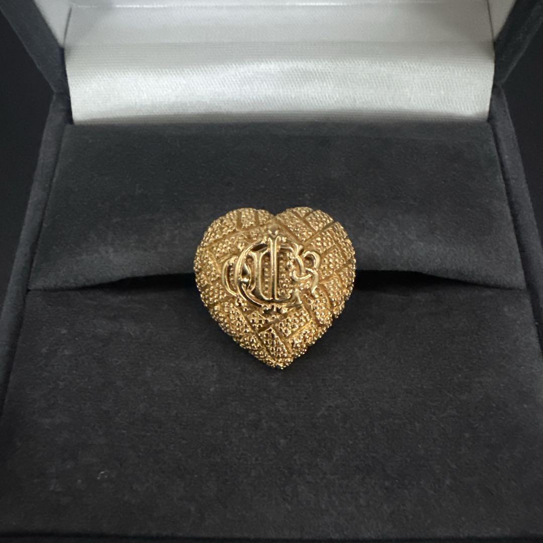 美品　オールド　ディオール　ピンブローチ　ハート　旧エンブレムロゴ　ゴールド