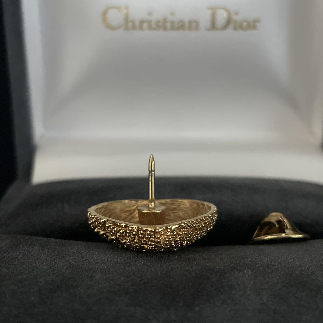 美品　オールド　ディオール　ピンブローチ　ハート　旧エンブレムロゴ　ゴールド