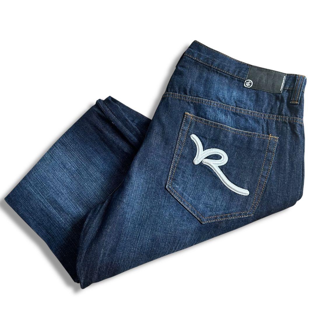 美品 希少 ロカウェア ROCAWEAR バギー デニム W40 デカロゴ 刺繍