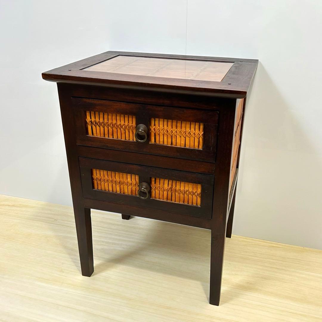 アジアン チェスト チーク無垢材 2段 木製 棚 バリ リゾート 南国風