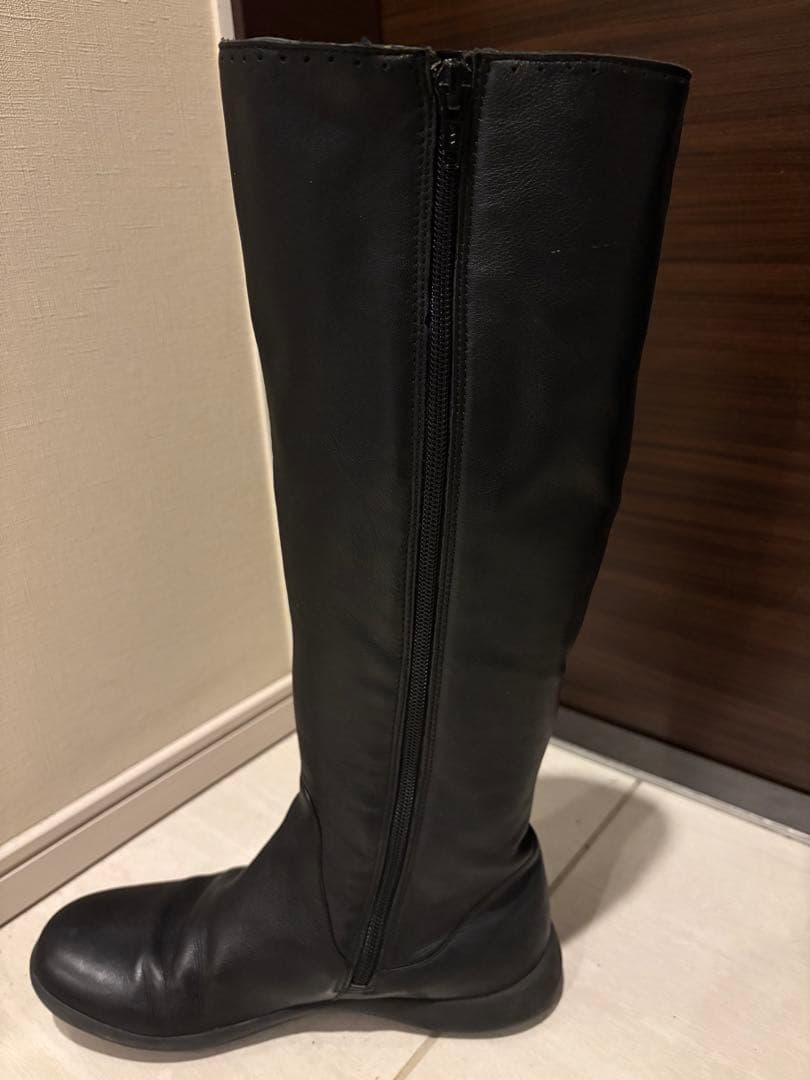 カンペール　ブラックレザー ロングブーツ サイドファスナー