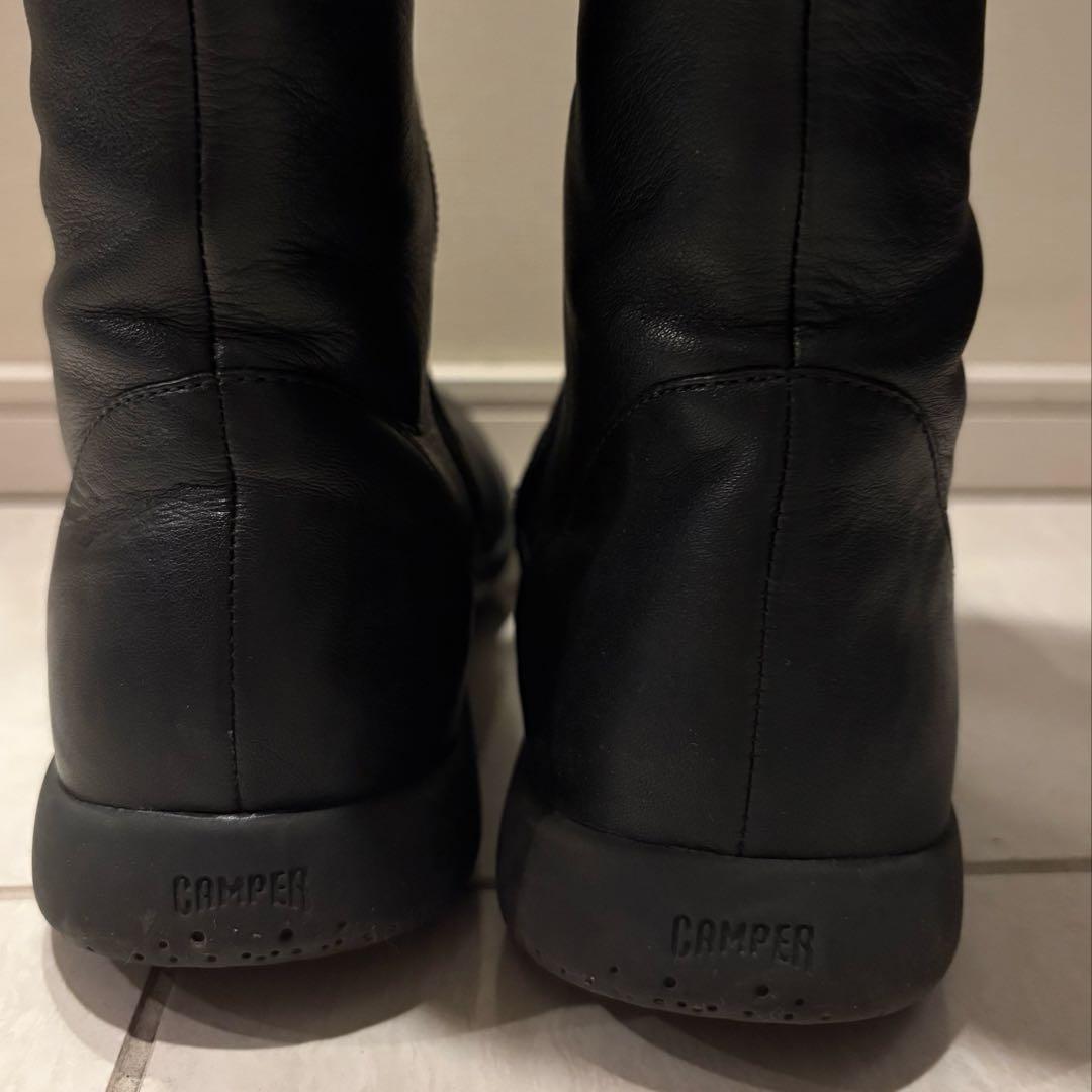 カンペール　ブラックレザー ロングブーツ サイドファスナー