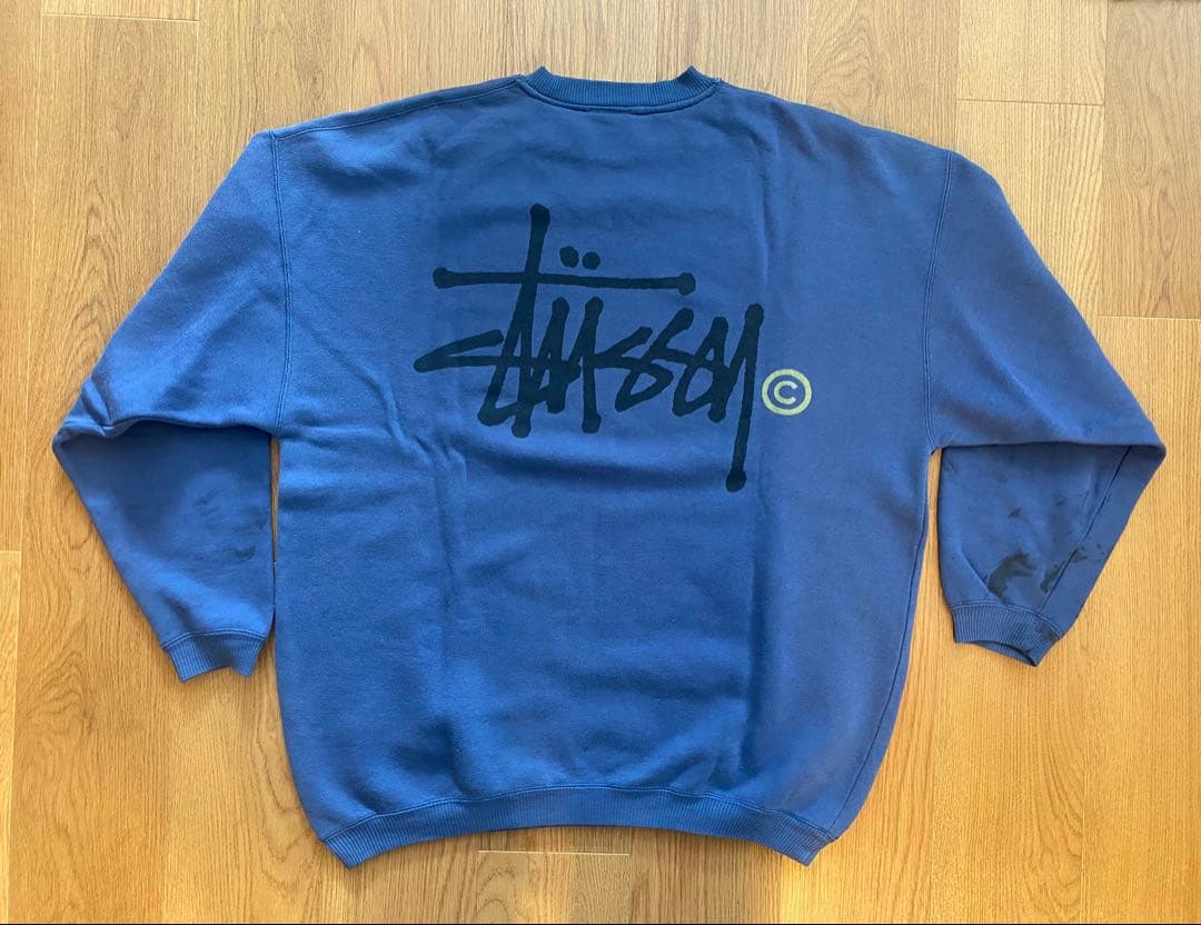 90sオールドステューシーロゴスウェット ネイビーブルー XL フェードネイビー