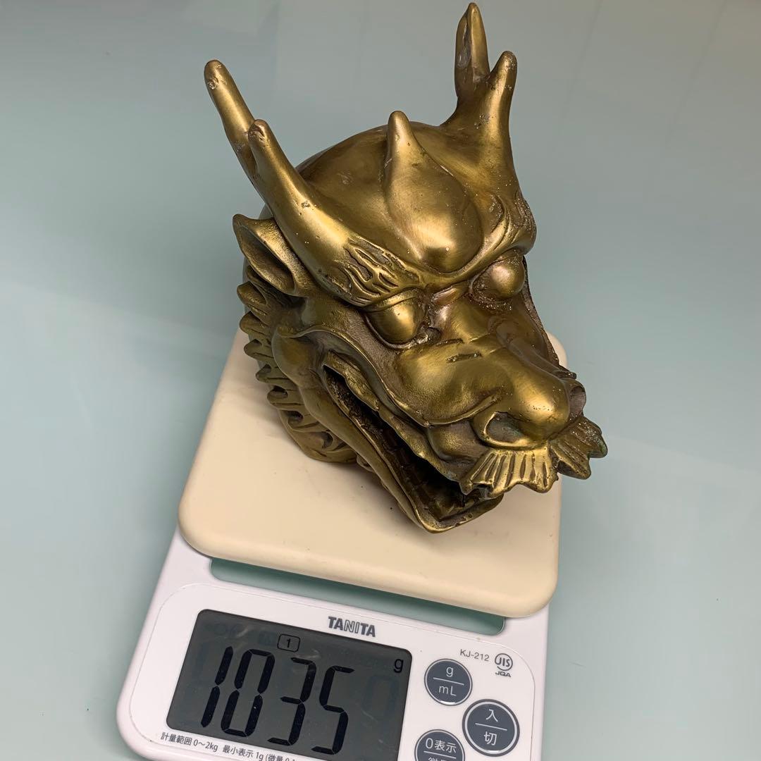 縁起物　文房具　純銅製の龍頭　龍の彫刻　文鎮　置物　時代物　古美術