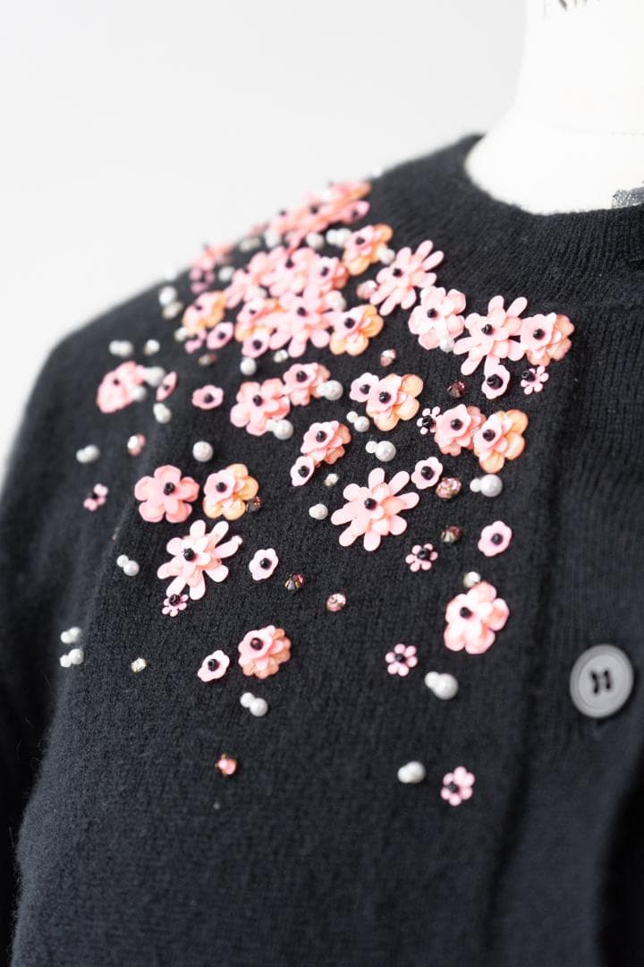 miu miu ミュウミュウ フラワービーズ カシミヤ カーディガン