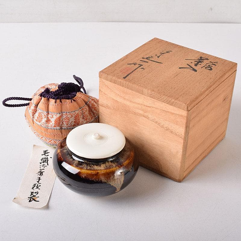 茶道具　桶谷定一作　大海茶入　仕覆付　共箱　C　7882