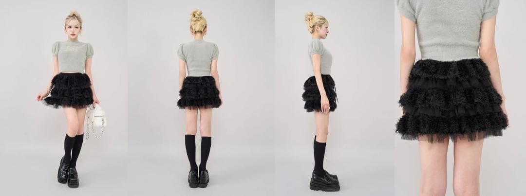 ダーリッチ darich ミックスレースフリルミニスカート ブラック FREE