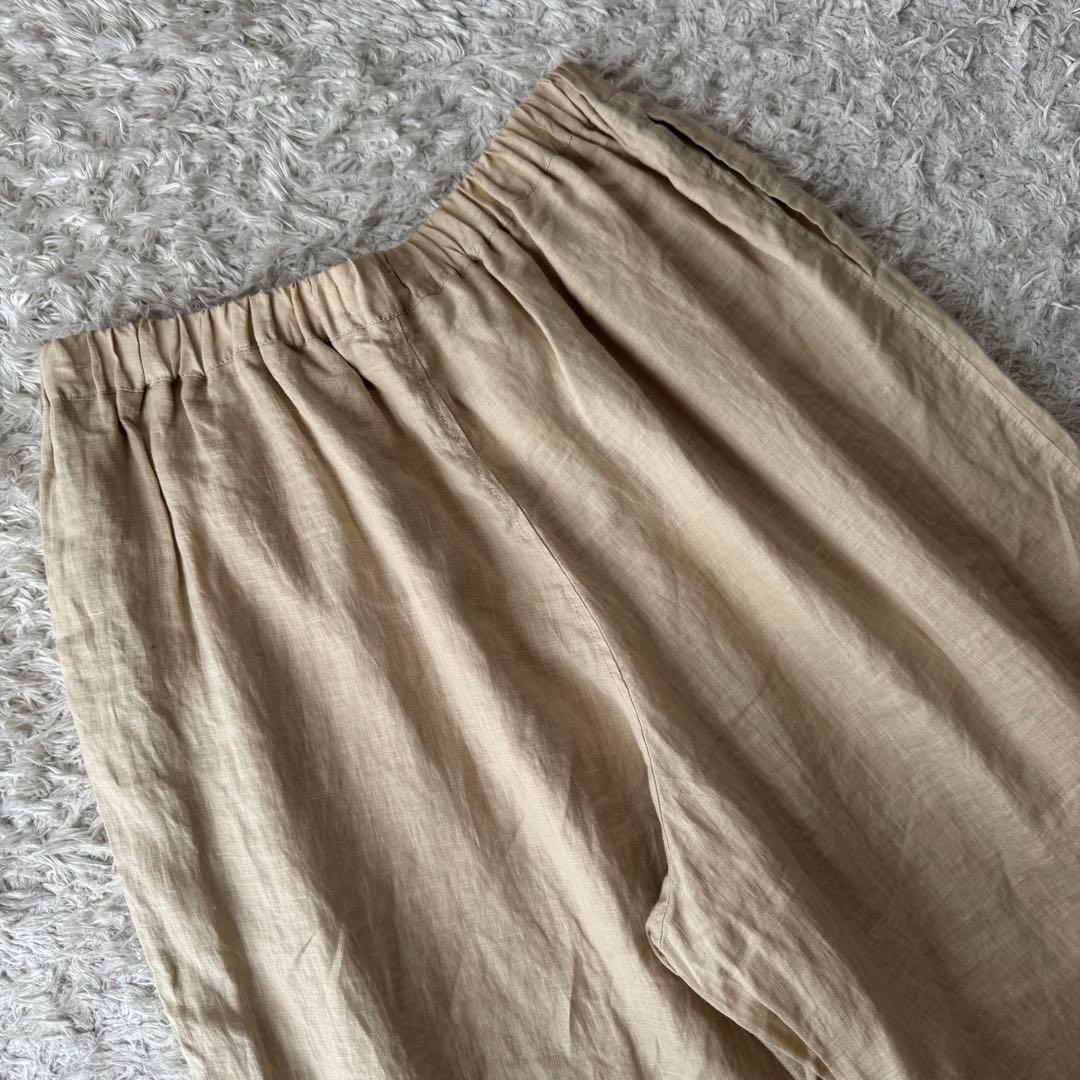 未使用 プランテーション リネン ガウチョパンツ ワイドパンツ ウエストゴム 麻
