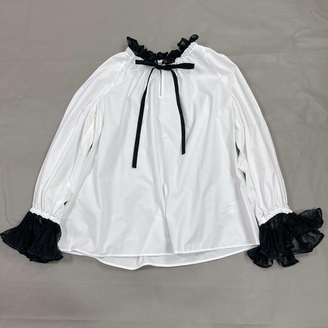 超美品　ユナイテッドアローズ レースプリーツ フリル ブラウス　白黒　チュール