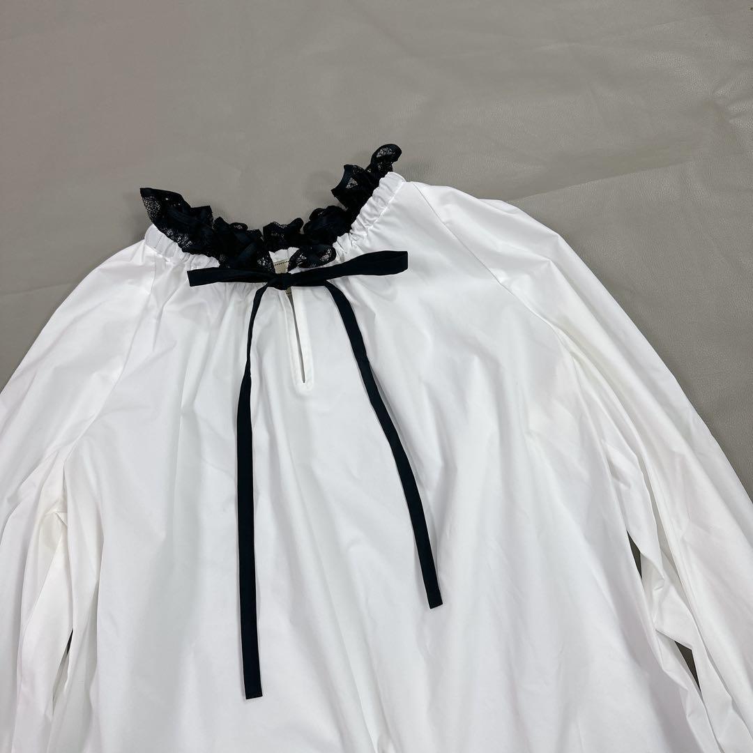 超美品　ユナイテッドアローズ レースプリーツ フリル ブラウス　白黒　チュール