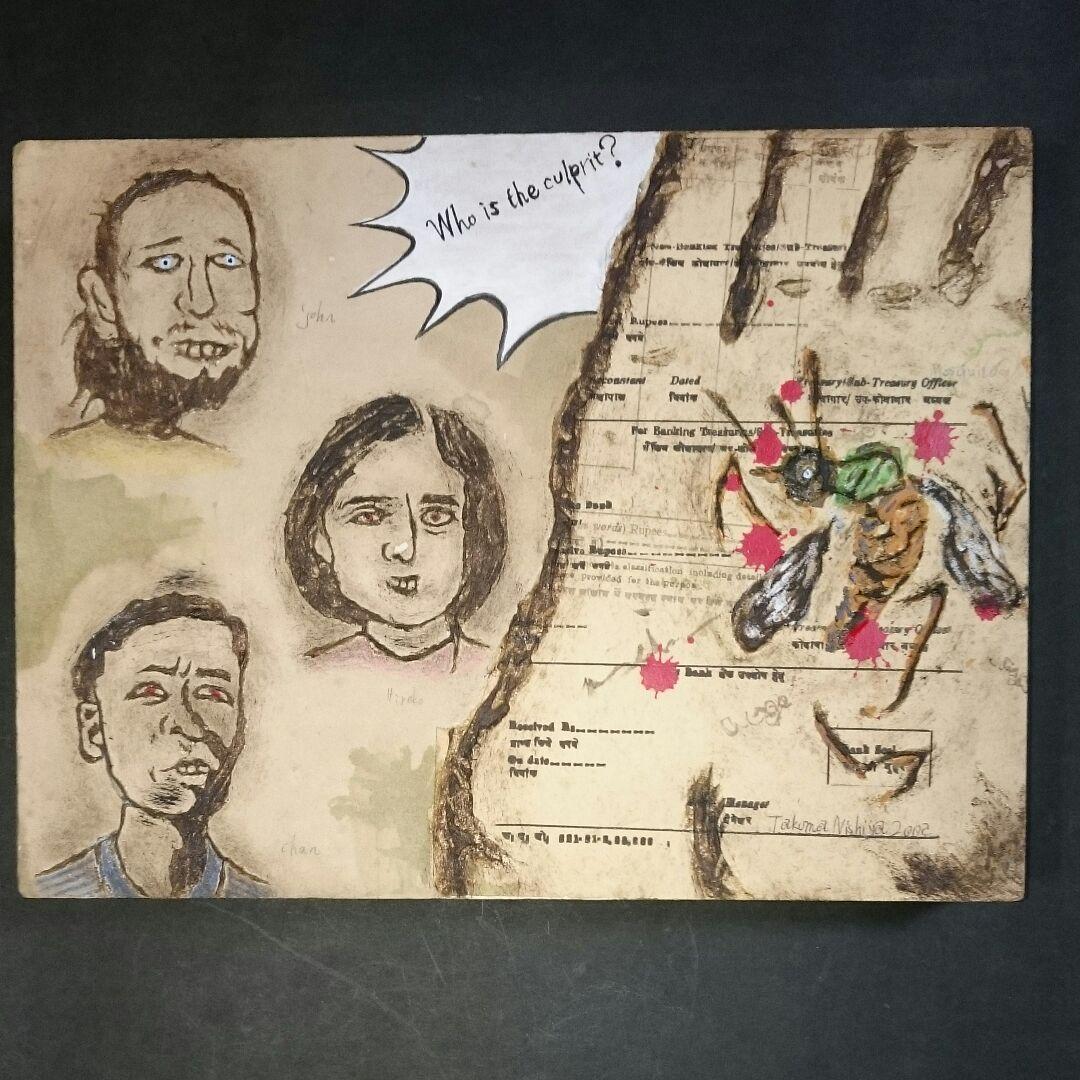 西谷拓磨 「犯人は誰だ」現代ポップアーティスト 油彩 水彩 絵画 本物保証