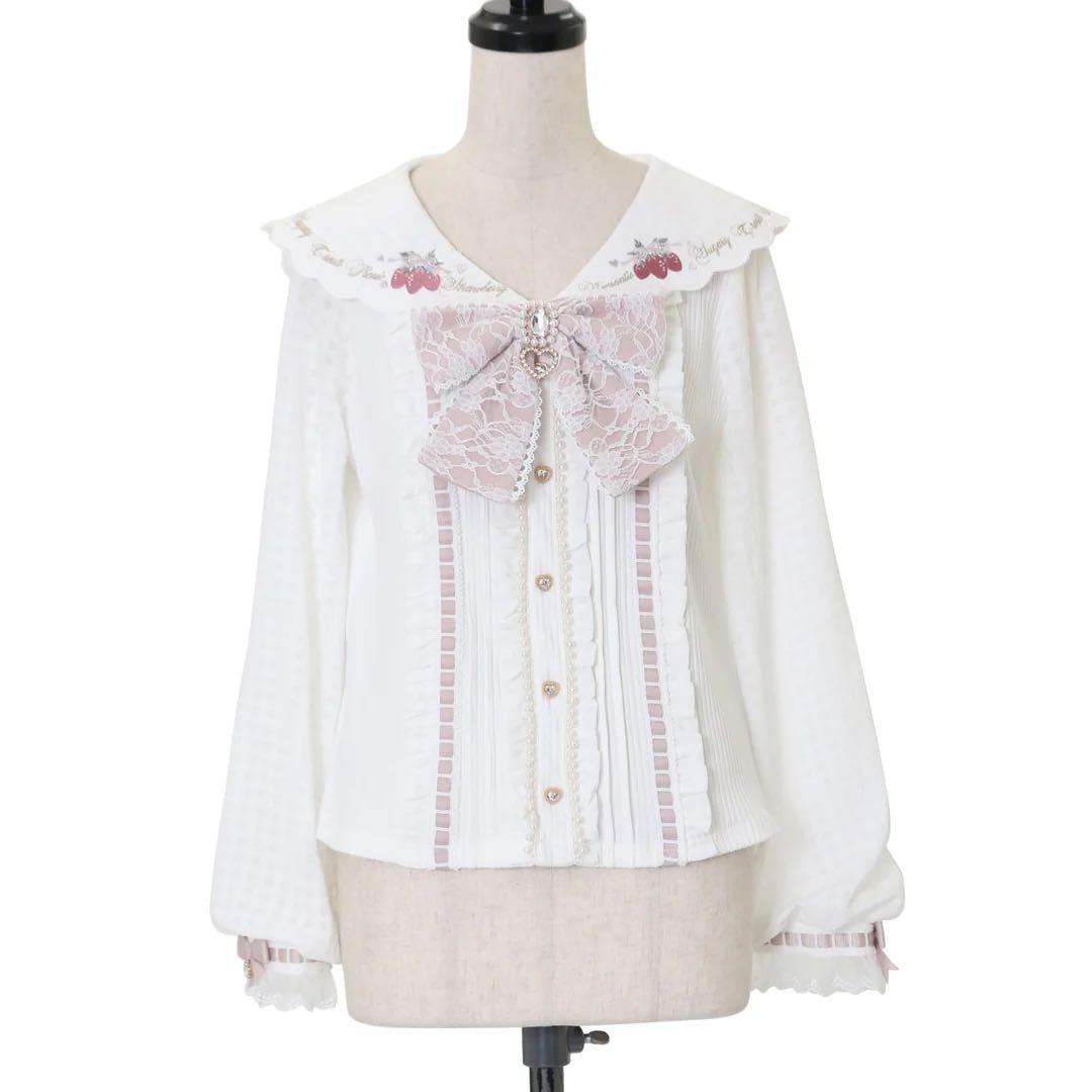 k*い様 LIZLISA リズリサ ストロベリー刺繍セーラーリブブラウス ピンク