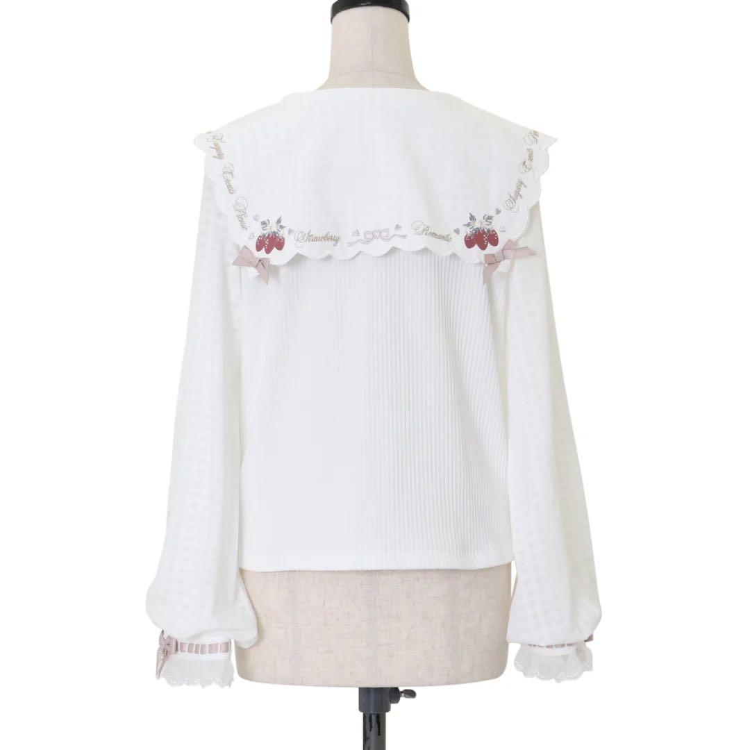 k*い様 LIZLISA リズリサ ストロベリー刺繍セーラーリブブラウス ピンク