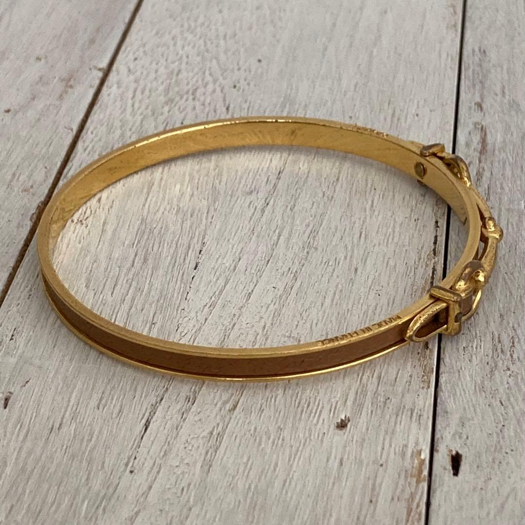 HERMES エルメス バングル レザー ブラウン × ゴールドカラー
