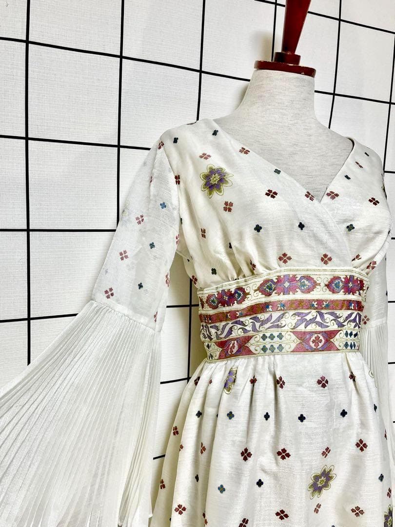 vintageヴィンテージロングドレスプリーツマキシ丈衣装レトロUSA海外古着