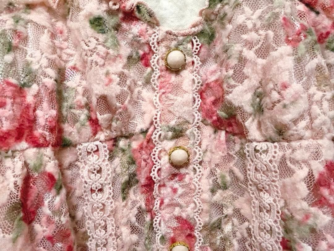 LIZLISA♡ぼかし薔薇柄♡起毛パワーネットレース♡チュニックトップス♡ピンク