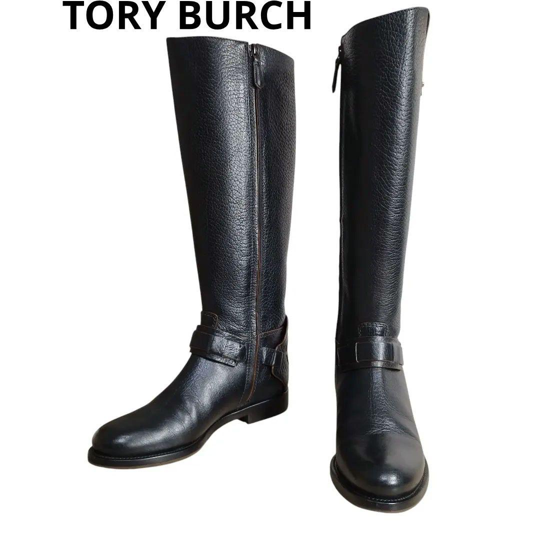 【美品】定価8.3万 トリーバーチ ロングブーツ 黒 レザー ロゴ 23cm
