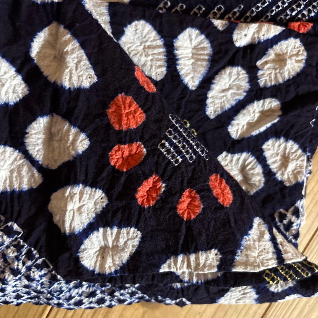 有松鳴海絞り浴衣 向日葵 ヒマワリ 身丈153 手縫い 藍染 絞り ヴィンテージ