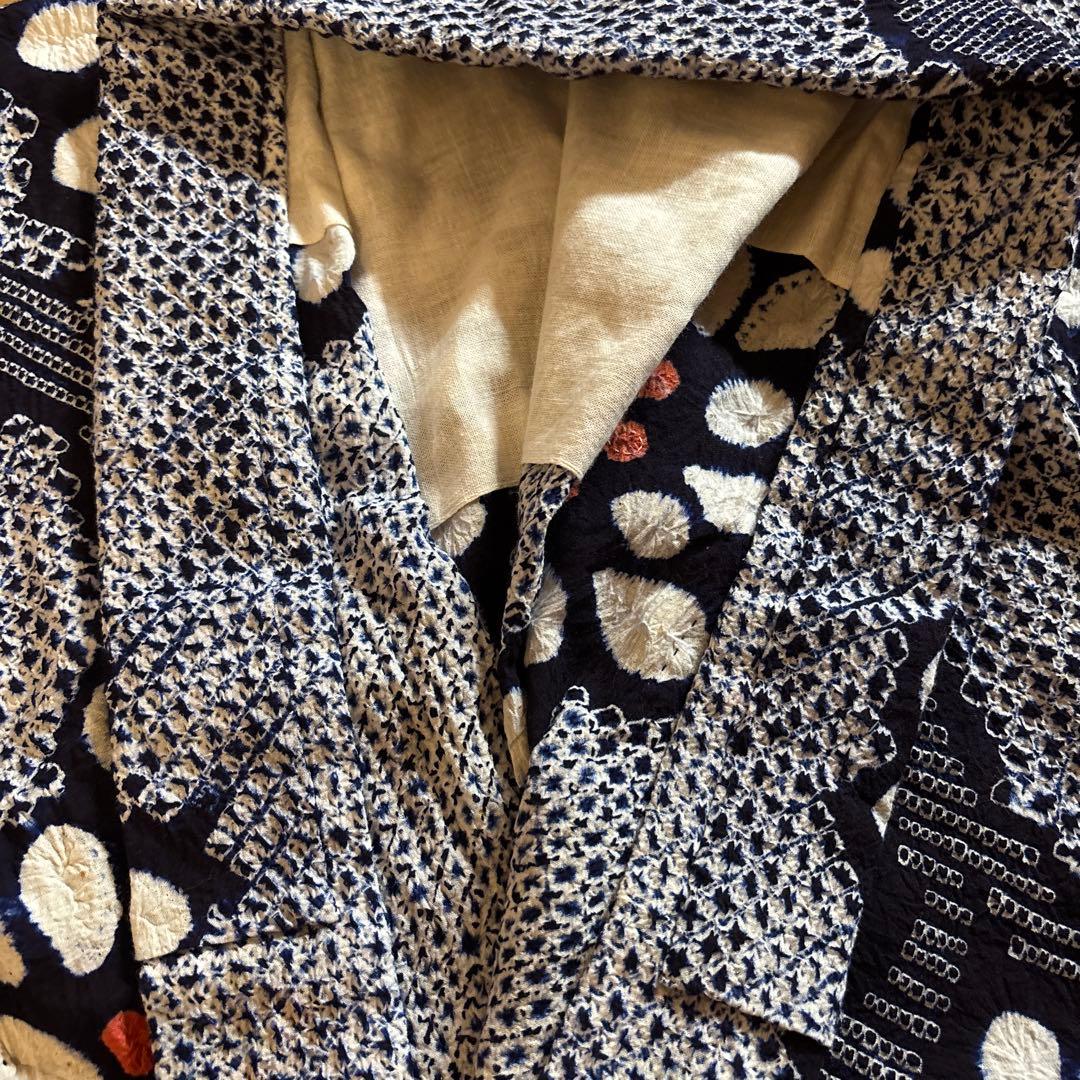 有松鳴海絞り浴衣 向日葵 ヒマワリ 身丈153 手縫い 藍染 絞り ヴィンテージ