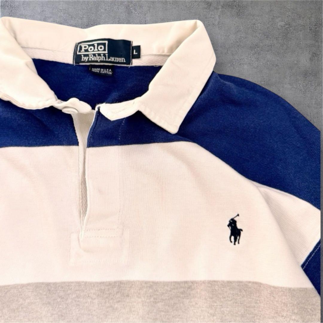 90s ラルフローレン ラガーシャツ USA製 L ビッグサイズ