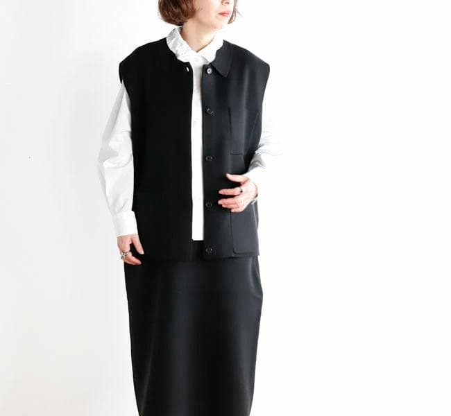 【新品タグ付】mizuiro ind ミズイロインド 襟付きワイドベスト 黒