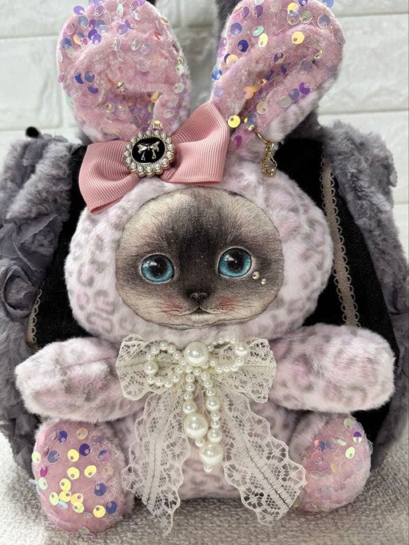 黒*こ様 コヤンイサムチョン　ファーバッグ　グレー　クラウディちゃん　ヒョウ柄う