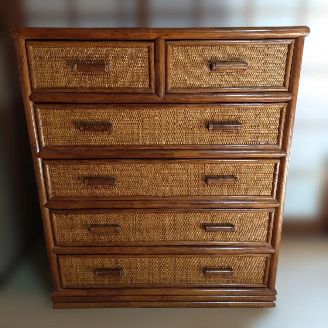 ラタン藤　大容量5段チェスト　ヴィンテージ