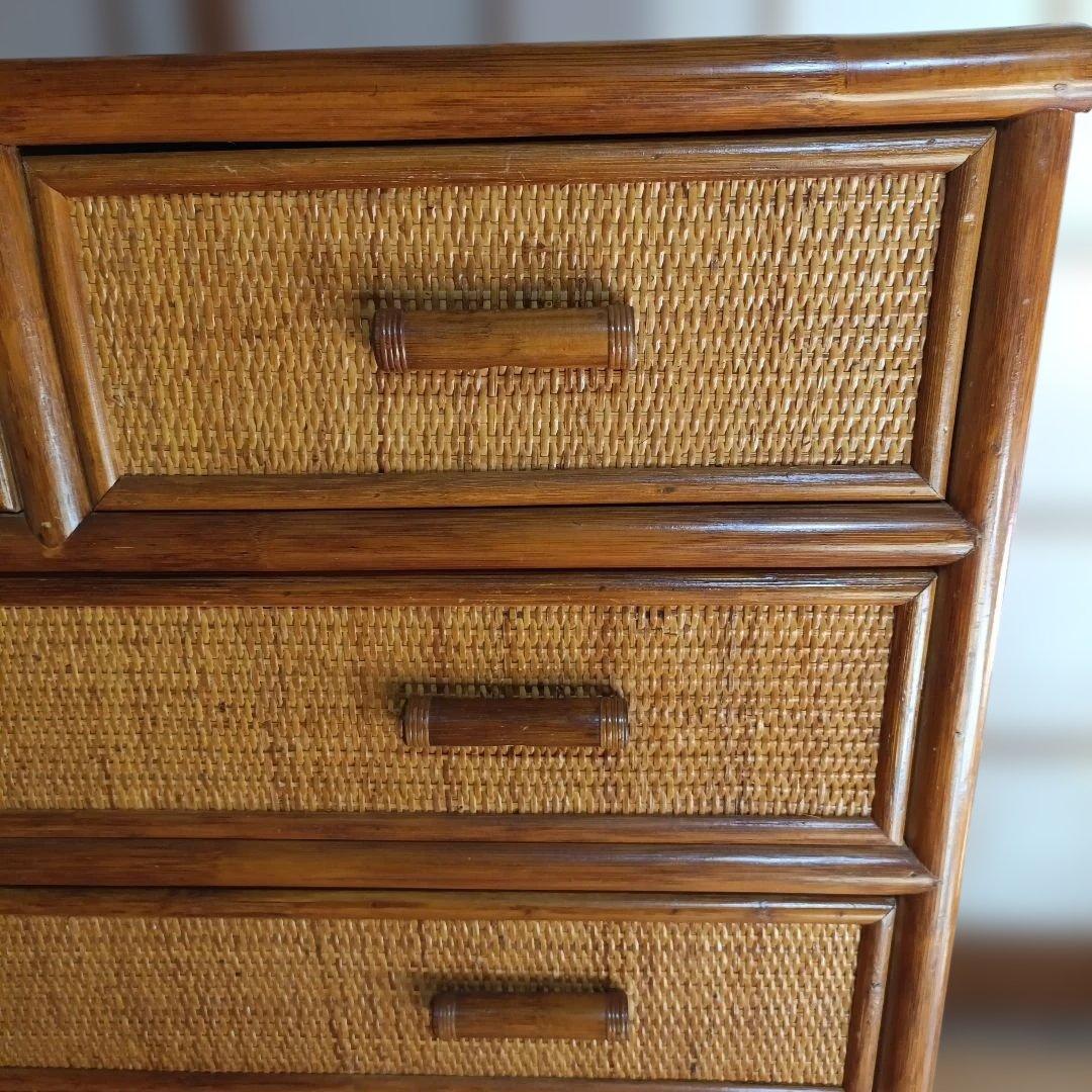 ラタン藤　大容量5段チェスト　ヴィンテージ