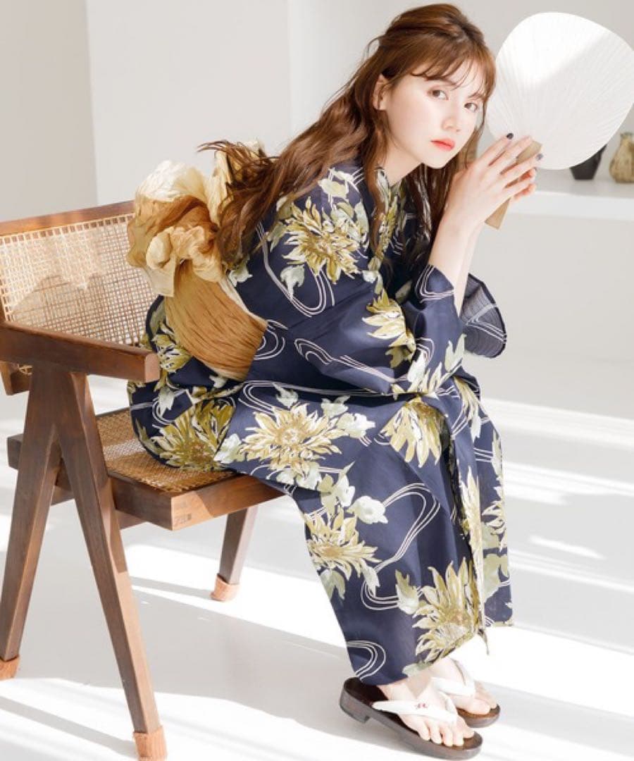 Dita 1人で着られる浴衣5点セット 夏色の向日葵しらべ(藍)