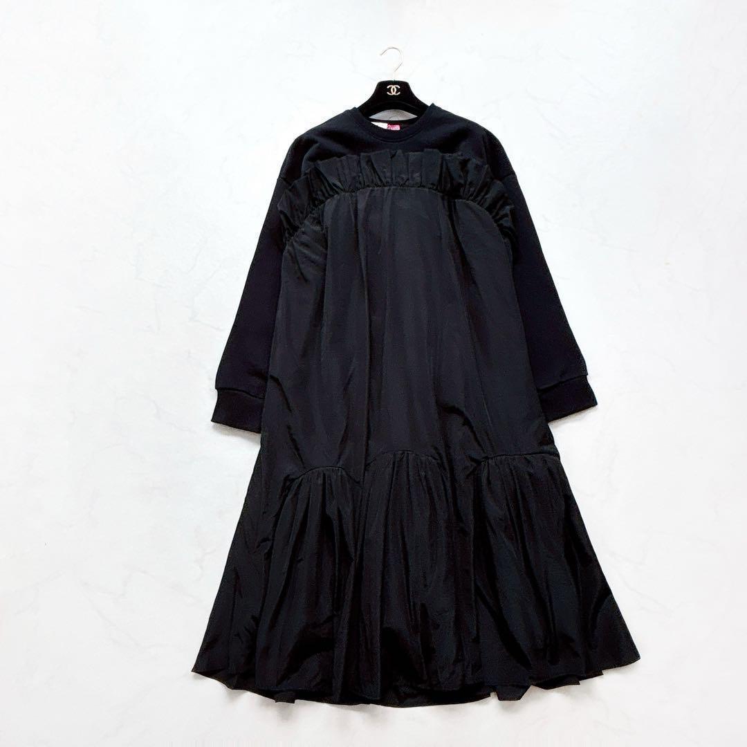 【VIVIANO】新品未使用タグ付＊イソザイフリルワンピース　ドッキング　黒　S