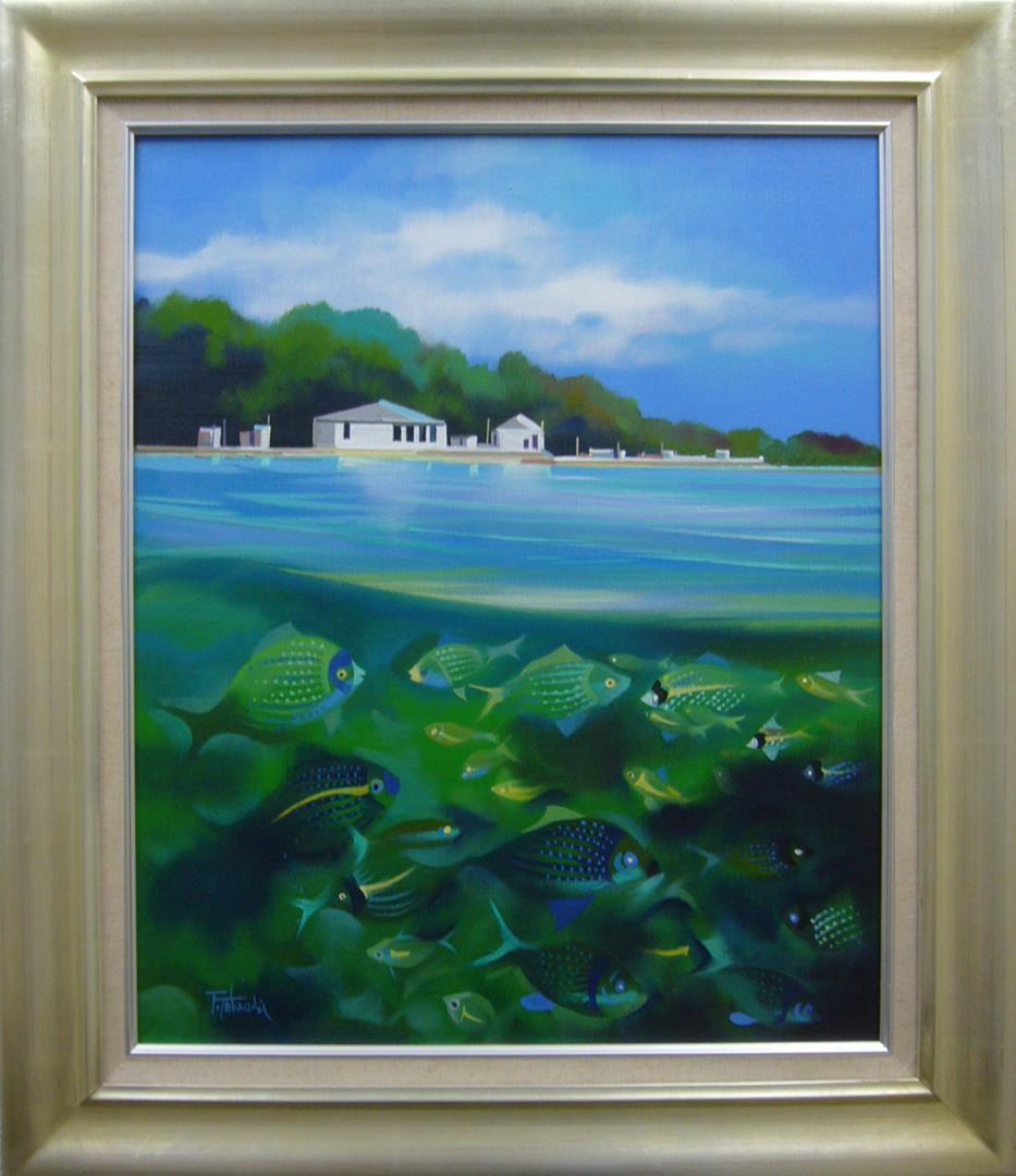 絵画 油絵 竹内敏彦 肉筆油絵 グリーンの輝き Ｆ12