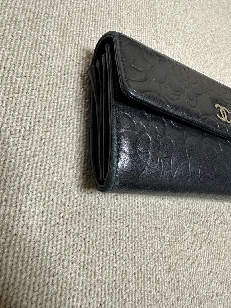 CHANEL ブラック カメリア 長財布