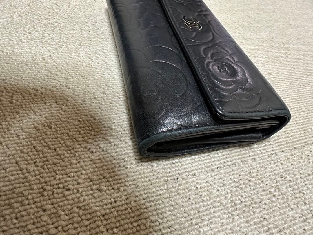 CHANEL ブラック カメリア 長財布