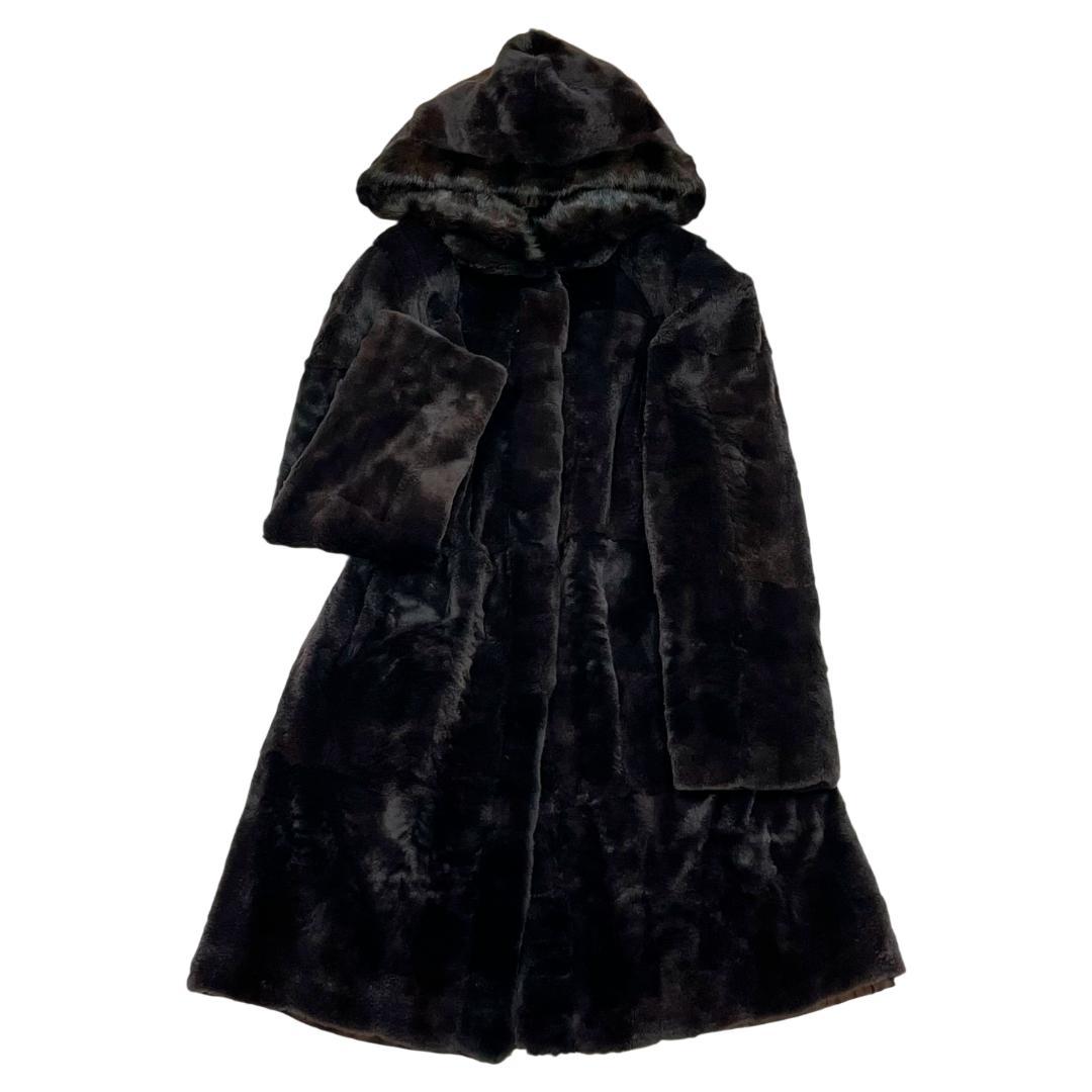 総丈97 フード付 ミンクシェアード リアルファーロングコート XL ブラック