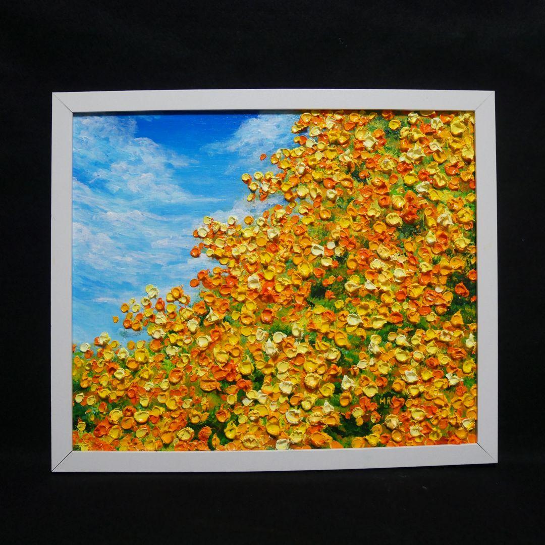 油絵 油彩 油彩画 絵 絵画　【ミモザ青空】