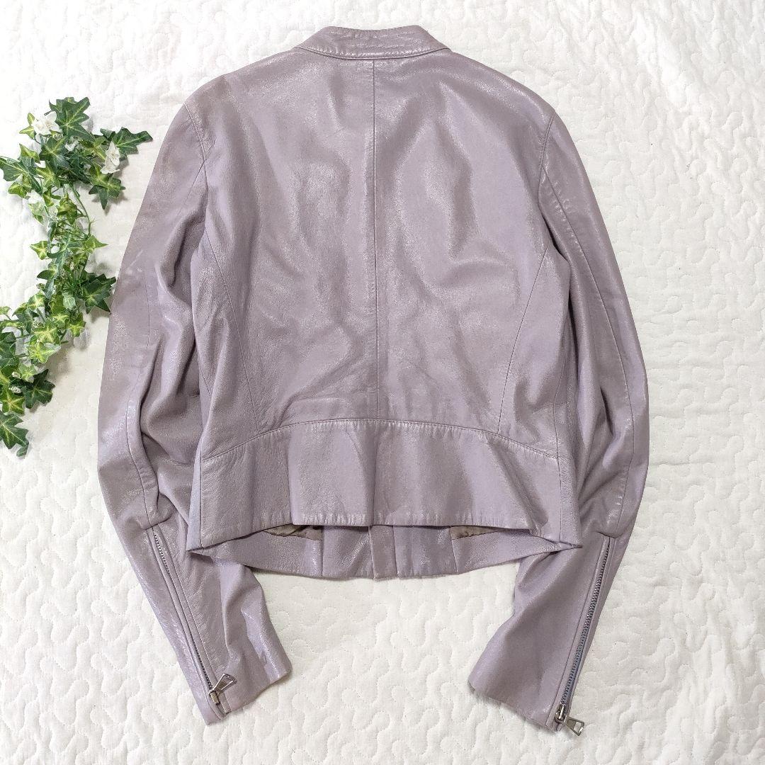 マルジェラ　ハの字レザージャケット　シングルライダース　パープル　羊革　42
