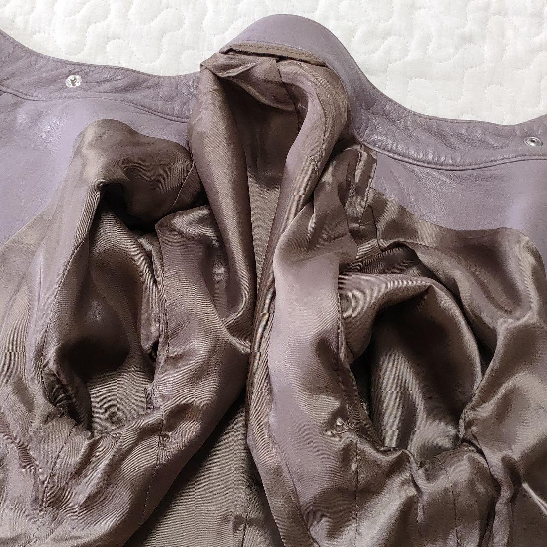 マルジェラ　ハの字レザージャケット　シングルライダース　パープル　羊革　42