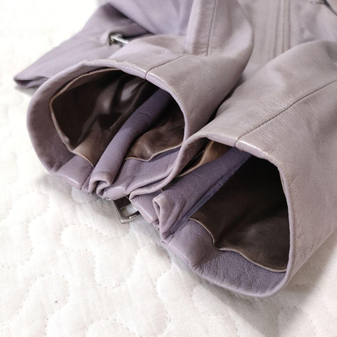 マルジェラ　ハの字レザージャケット　シングルライダース　パープル　羊革　42