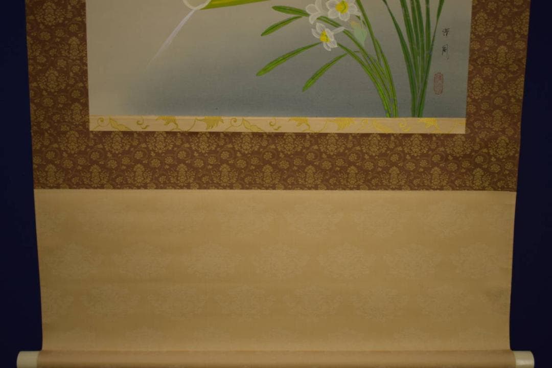 真作/清風/早春/小禽図/桐共箱付/布袋屋掛軸HI-807