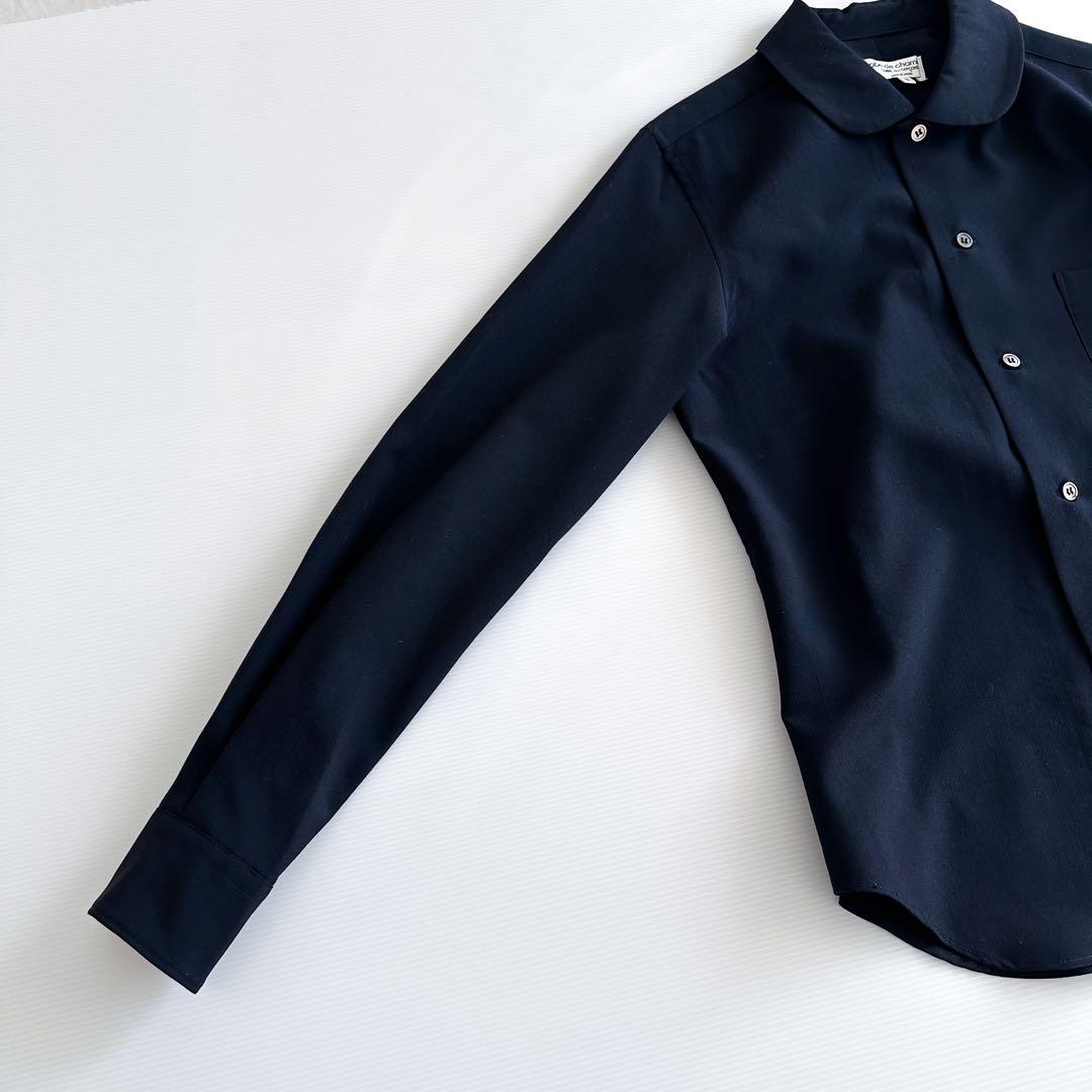【美品】ローブドシャンブル コムデギャルソン / ウール丸襟シャツ 紺 S