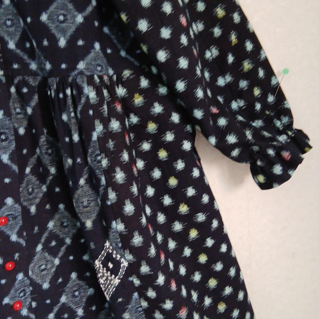 絣ロングワンピース(衿取り外しできる)(コート兼用)