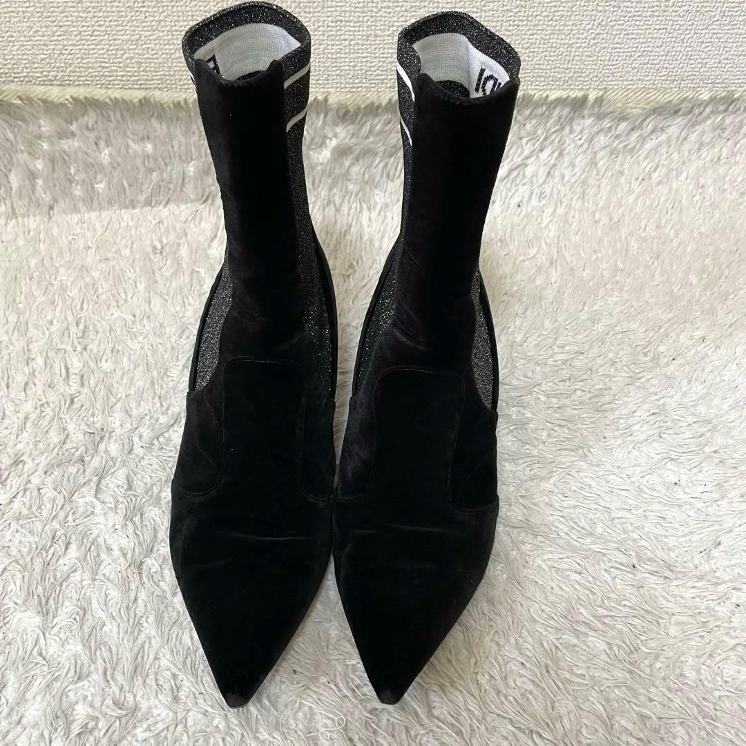 良品 FENDI　ロゴ入りソックスブーツ 37サイズ　24cm相当　スエード 黒