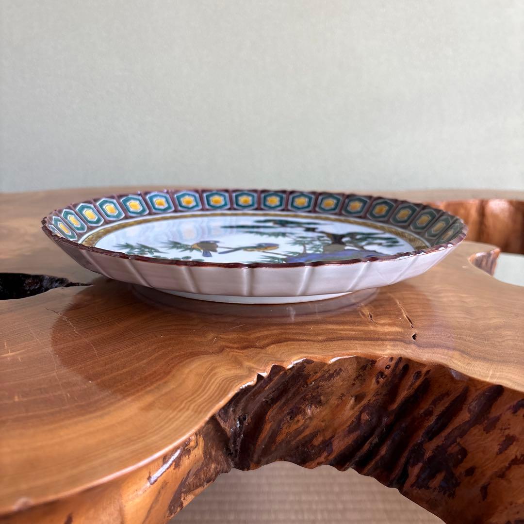 中村重人作　「古九谷風　額皿」松鳥図　飾皿　九谷焼　共箱