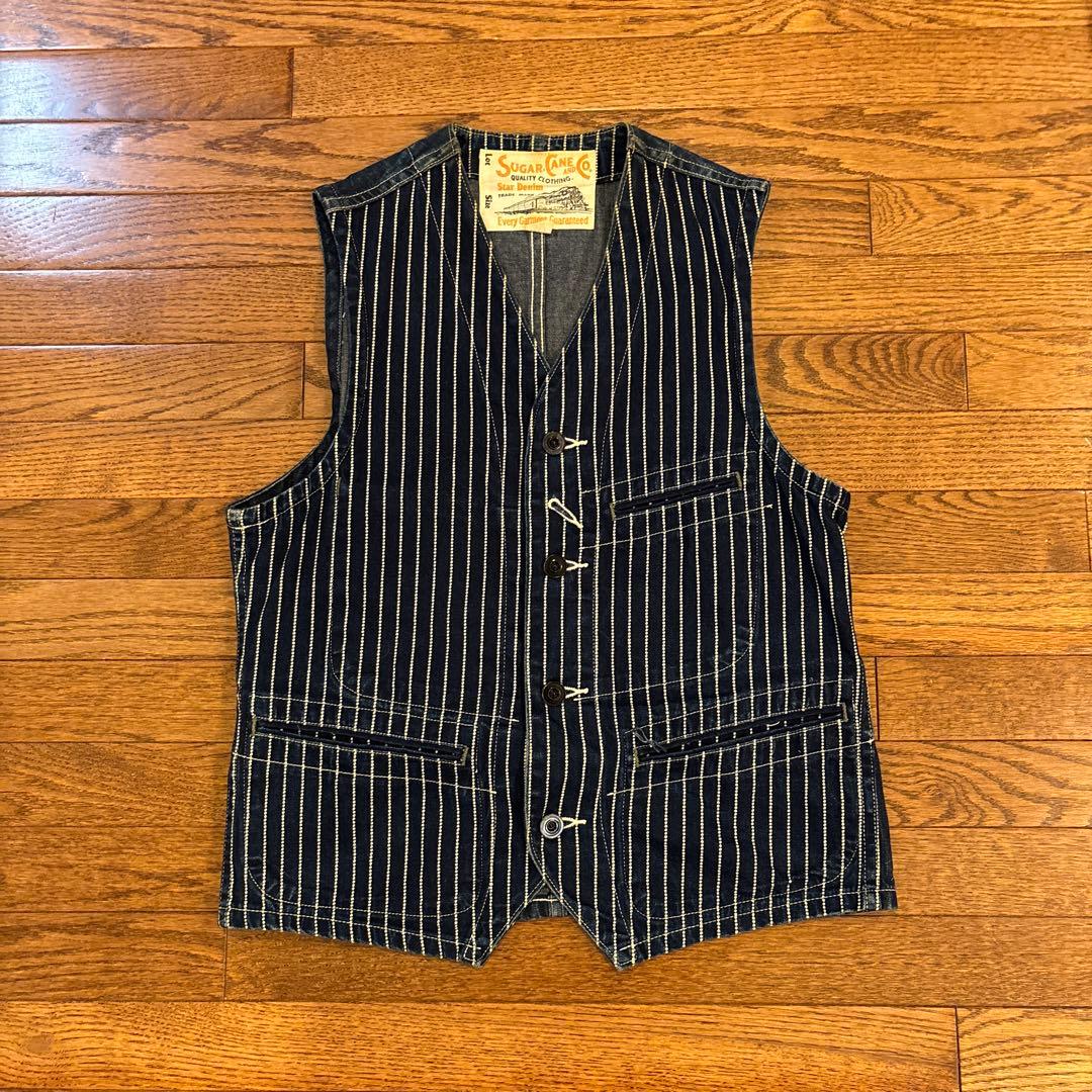 シュガーケーン 9oz インディゴ ウォバッシュ ストライプ ベスト 36